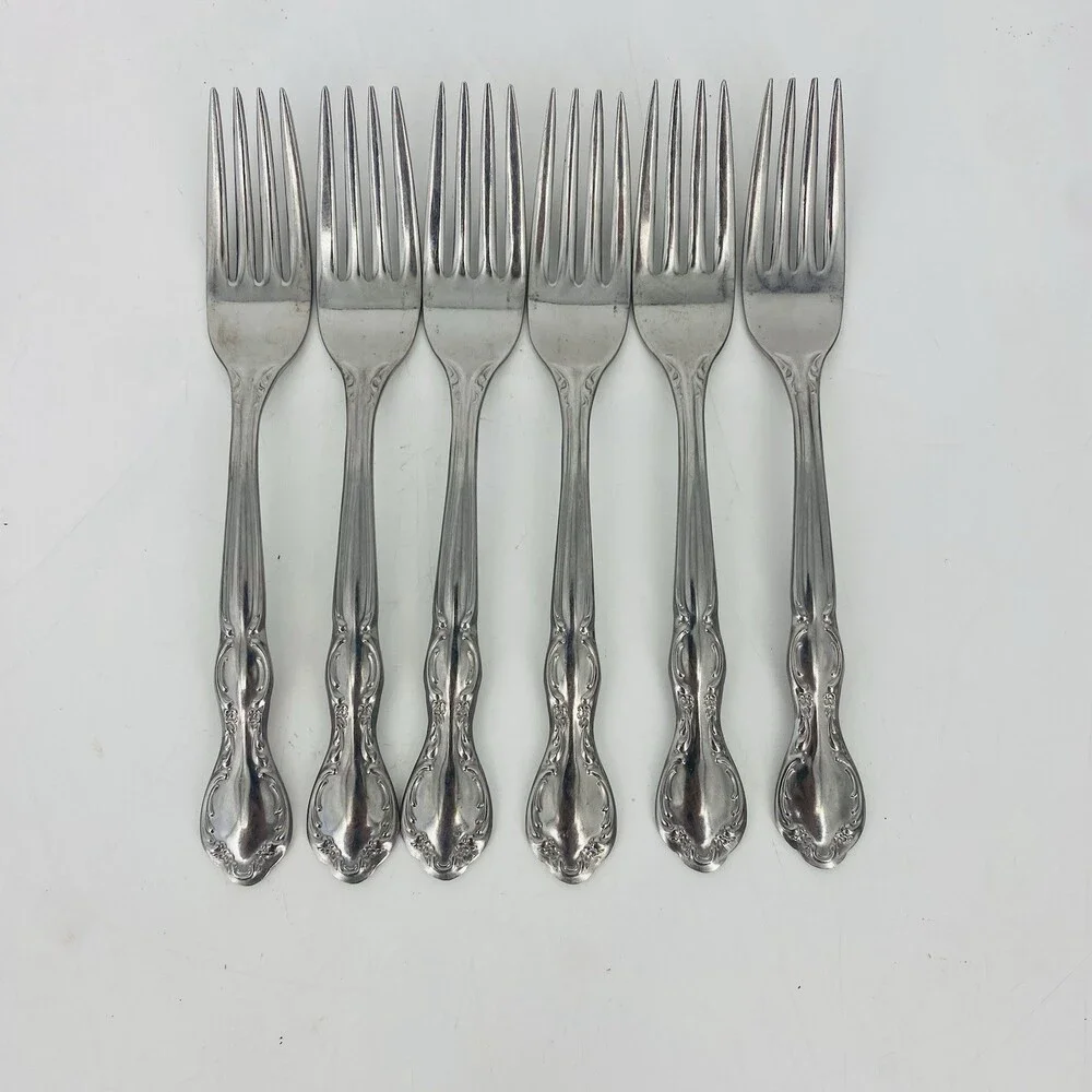 6 WM Rogers Sons Royal Manor Stainless Dinner Forks Ornate Vintage Flatwear Set